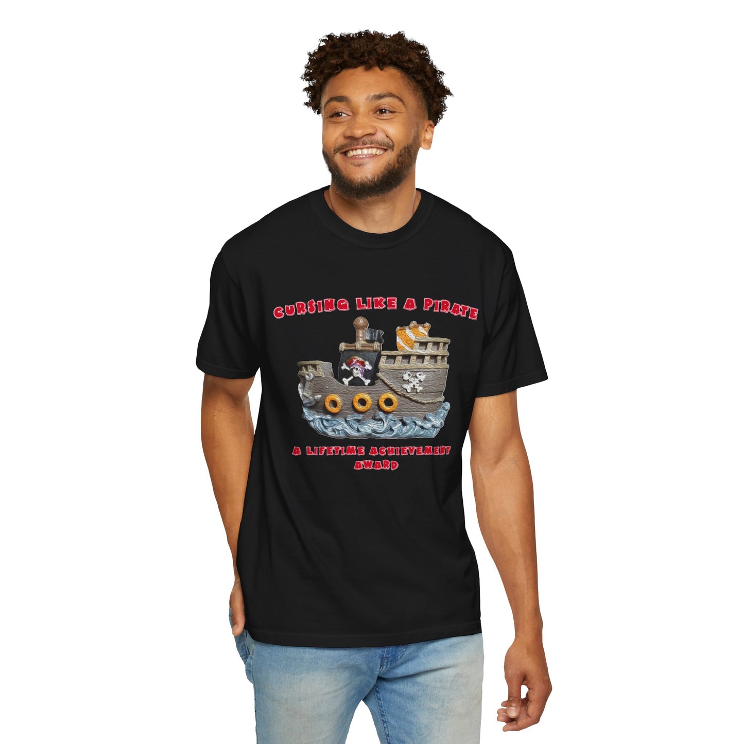 Cursing Like a Pirate Graphic T-Shirt - Unisex Garment-Dyed Tee for Nautical Fun