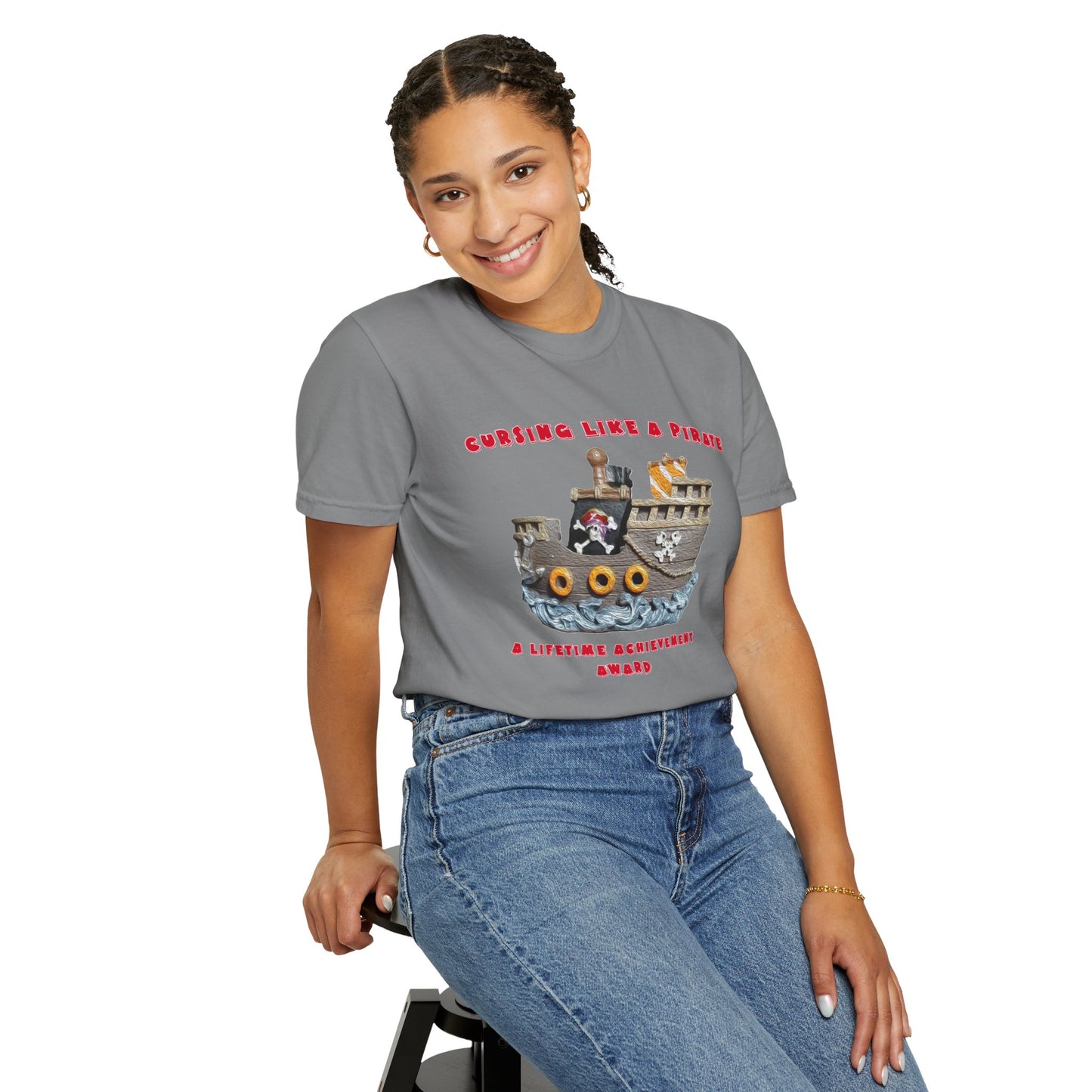 Cursing Like a Pirate Graphic T-Shirt - Unisex Garment-Dyed Tee for Nautical Fun