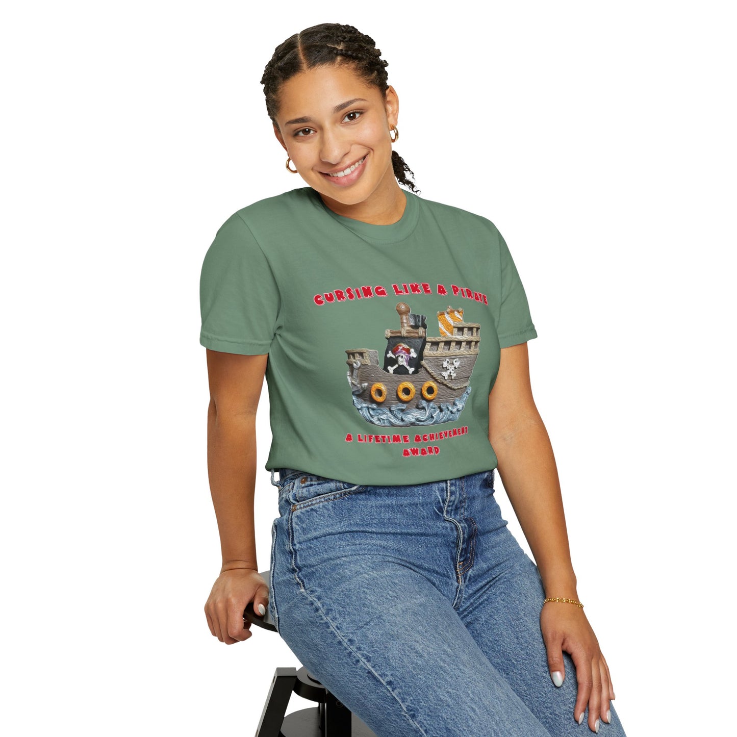 Cursing Like a Pirate Graphic T-Shirt - Unisex Garment-Dyed Tee for Nautical Fun