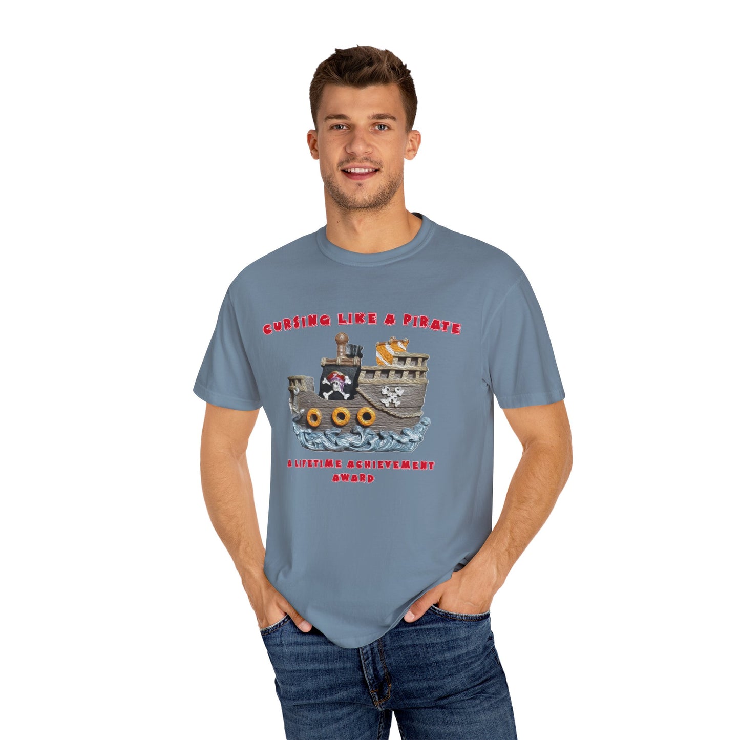 Cursing Like a Pirate Graphic T-Shirt - Unisex Garment-Dyed Tee for Nautical Fun
