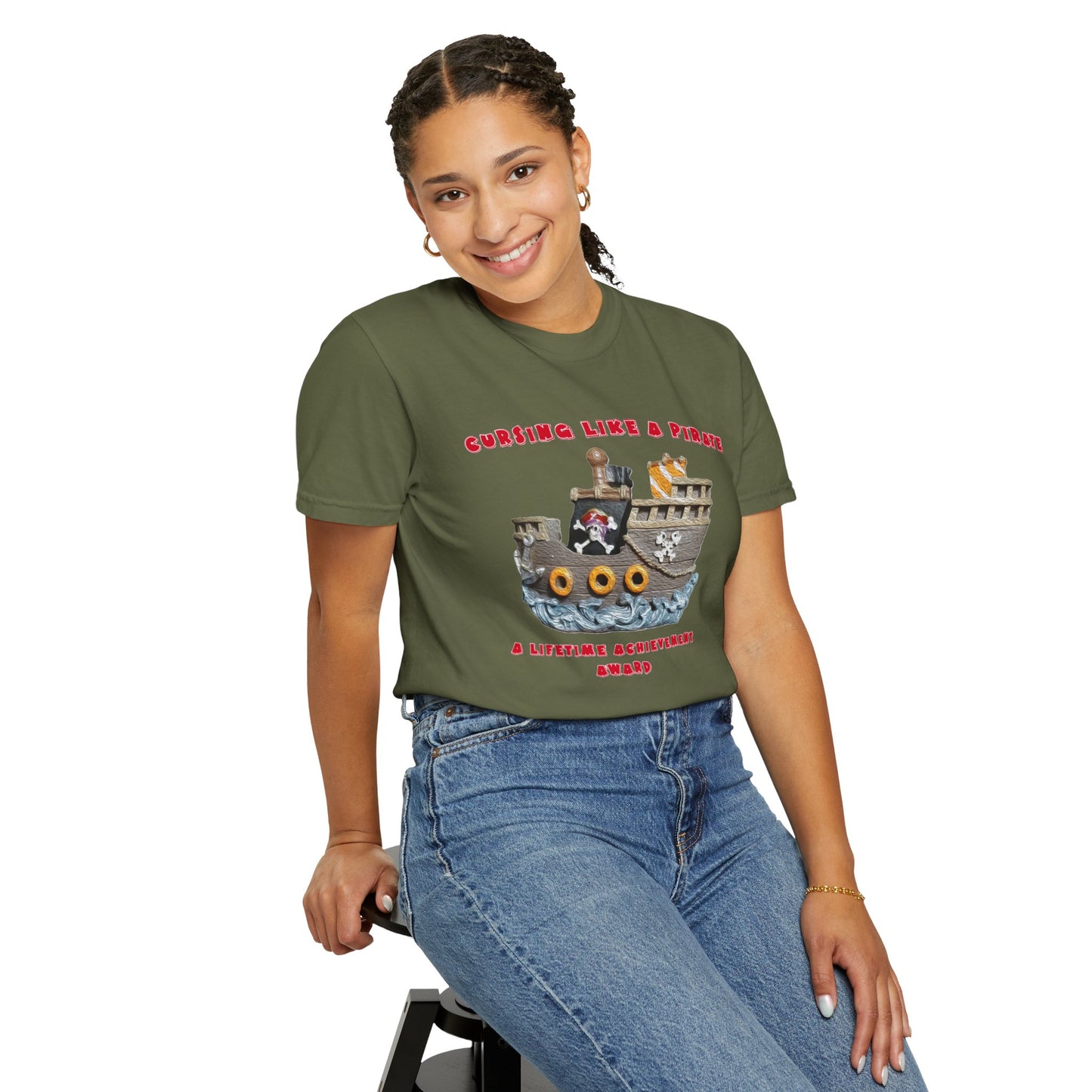 Cursing Like a Pirate Graphic T-Shirt - Unisex Garment-Dyed Tee for Nautical Fun