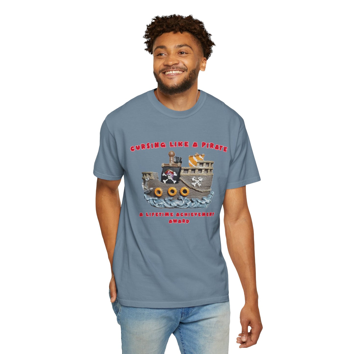 Cursing Like a Pirate Graphic T-Shirt - Unisex Garment-Dyed Tee for Nautical Fun