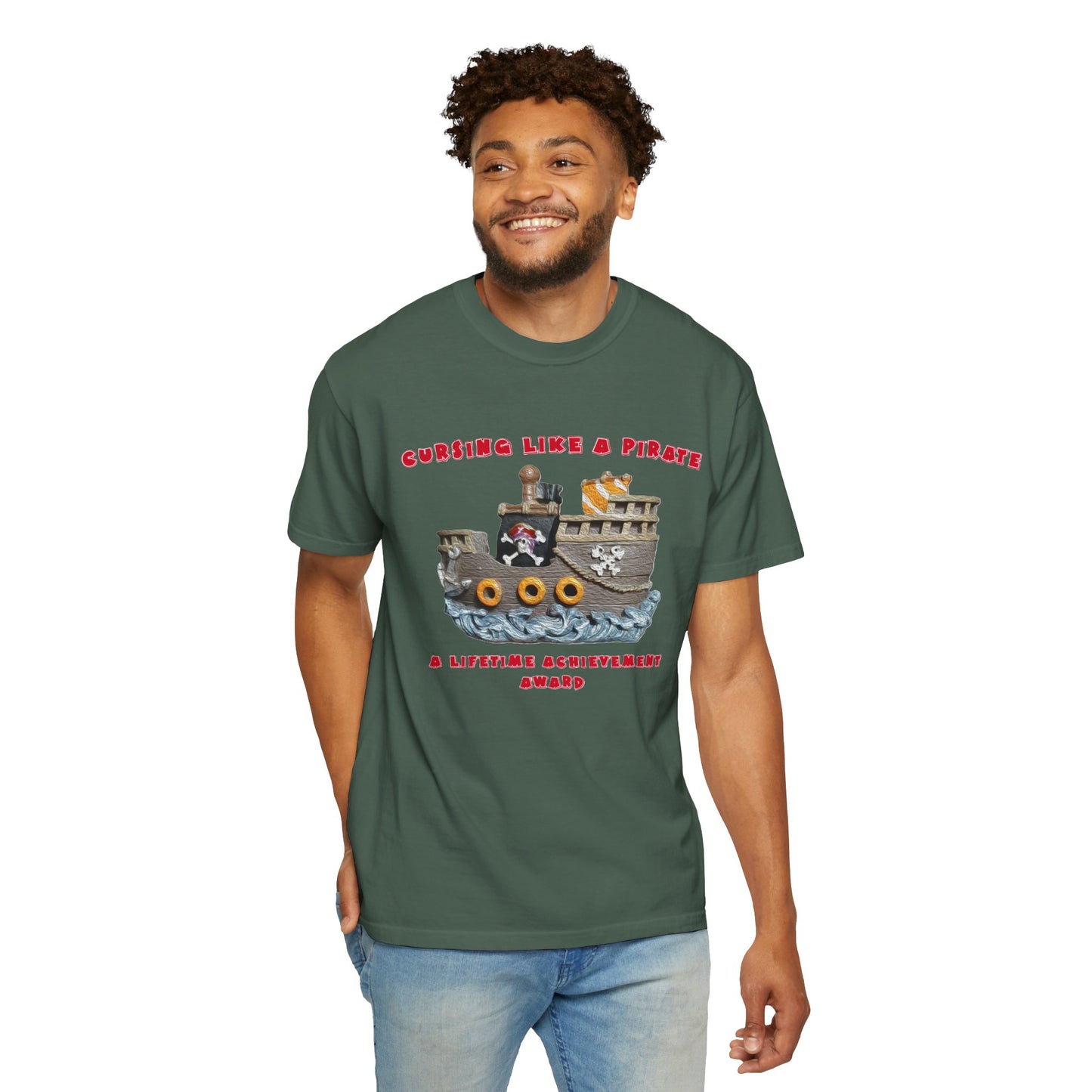 Cursing Like a Pirate Graphic T-Shirt - Unisex Garment-Dyed Tee for Nautical Fun