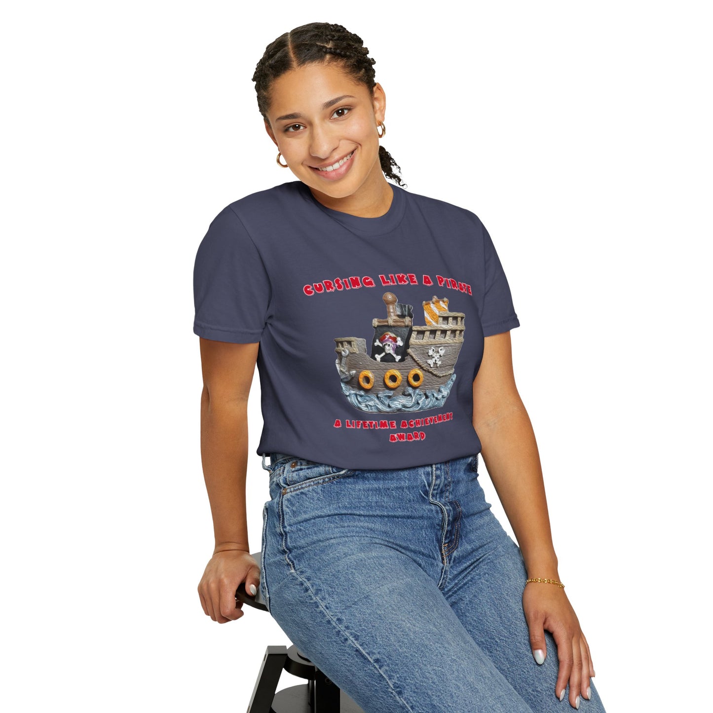 Cursing Like a Pirate Graphic T-Shirt - Unisex Garment-Dyed Tee for Nautical Fun