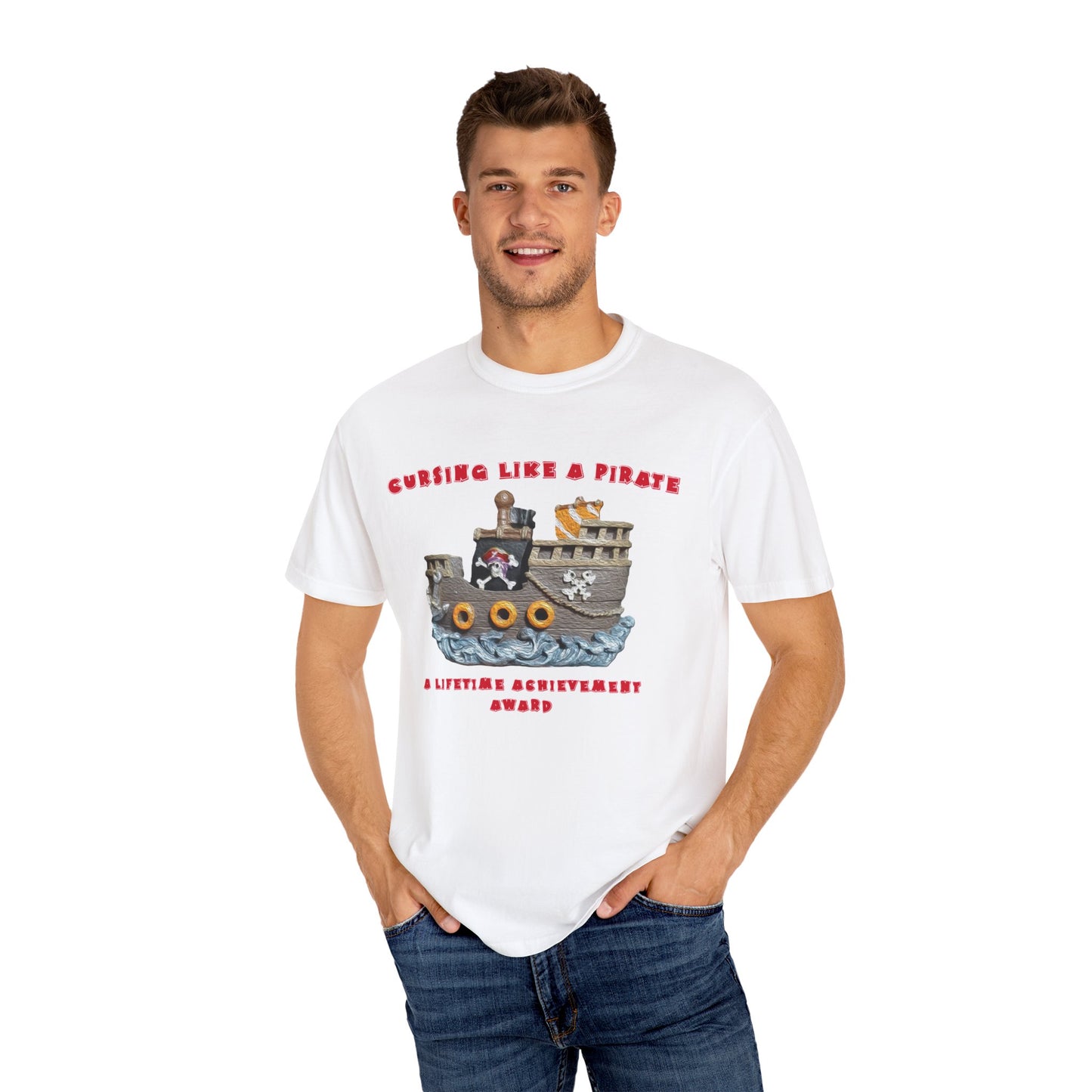 Cursing Like a Pirate Graphic T-Shirt - Unisex Garment-Dyed Tee for Nautical Fun