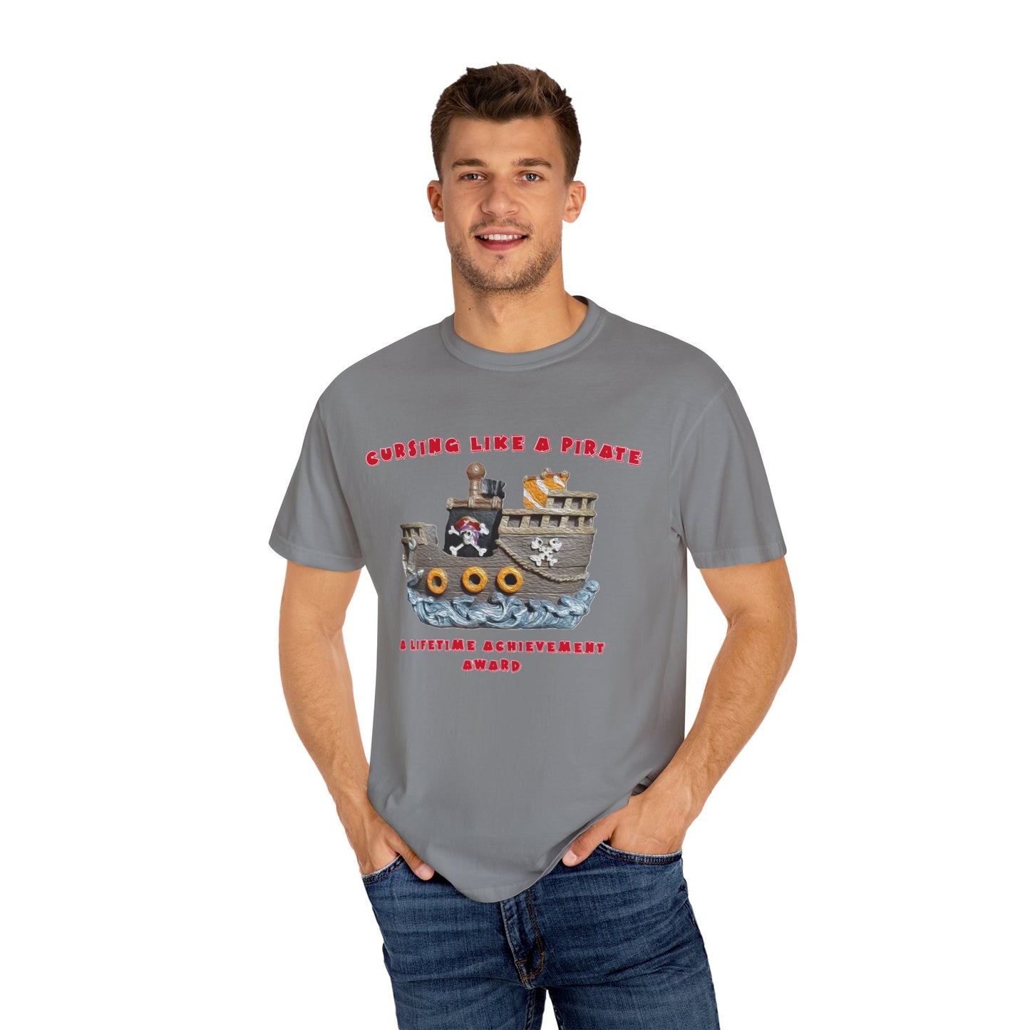 Cursing Like a Pirate Graphic T-Shirt - Unisex Garment-Dyed Tee for Nautical Fun