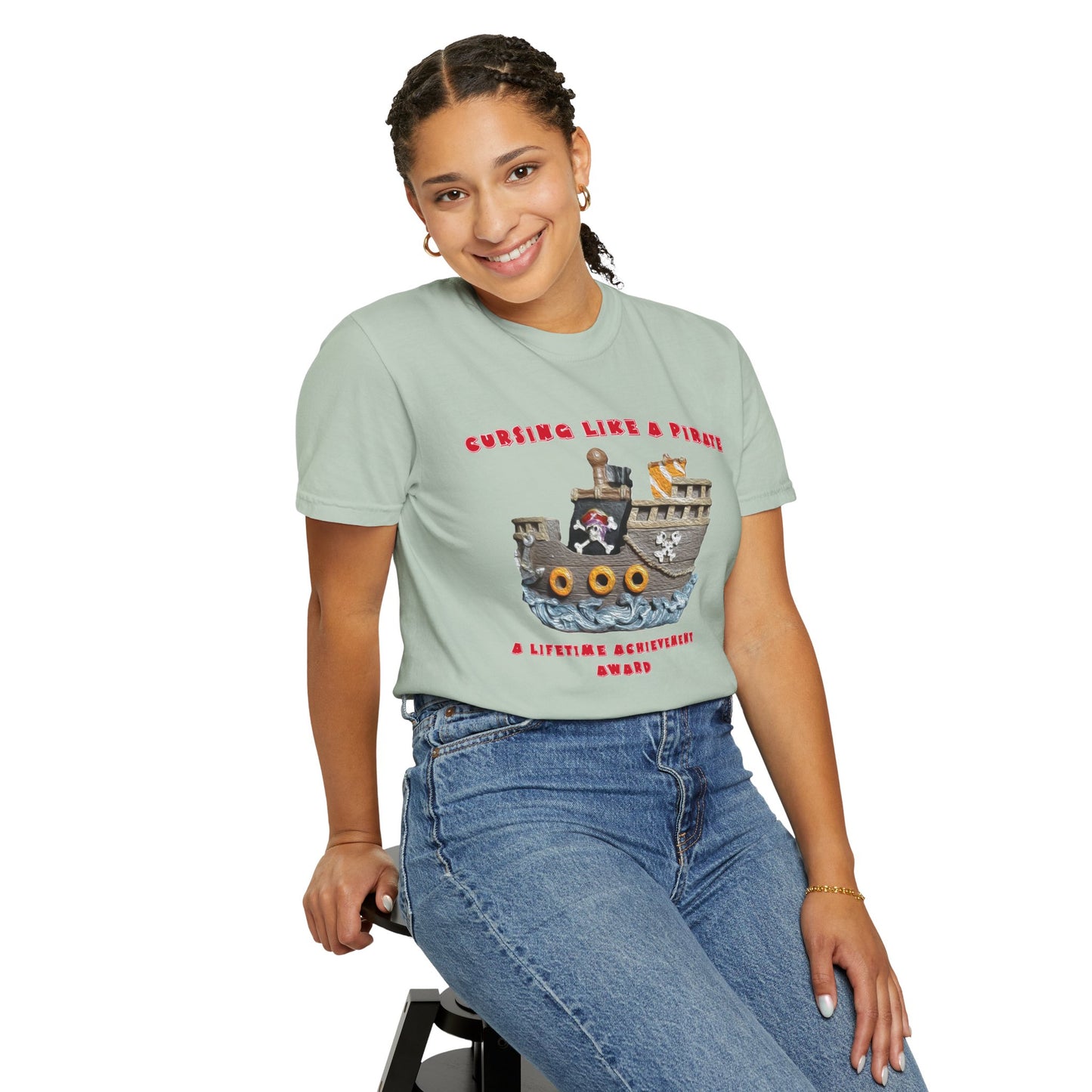 Cursing Like a Pirate Graphic T-Shirt - Unisex Garment-Dyed Tee for Nautical Fun