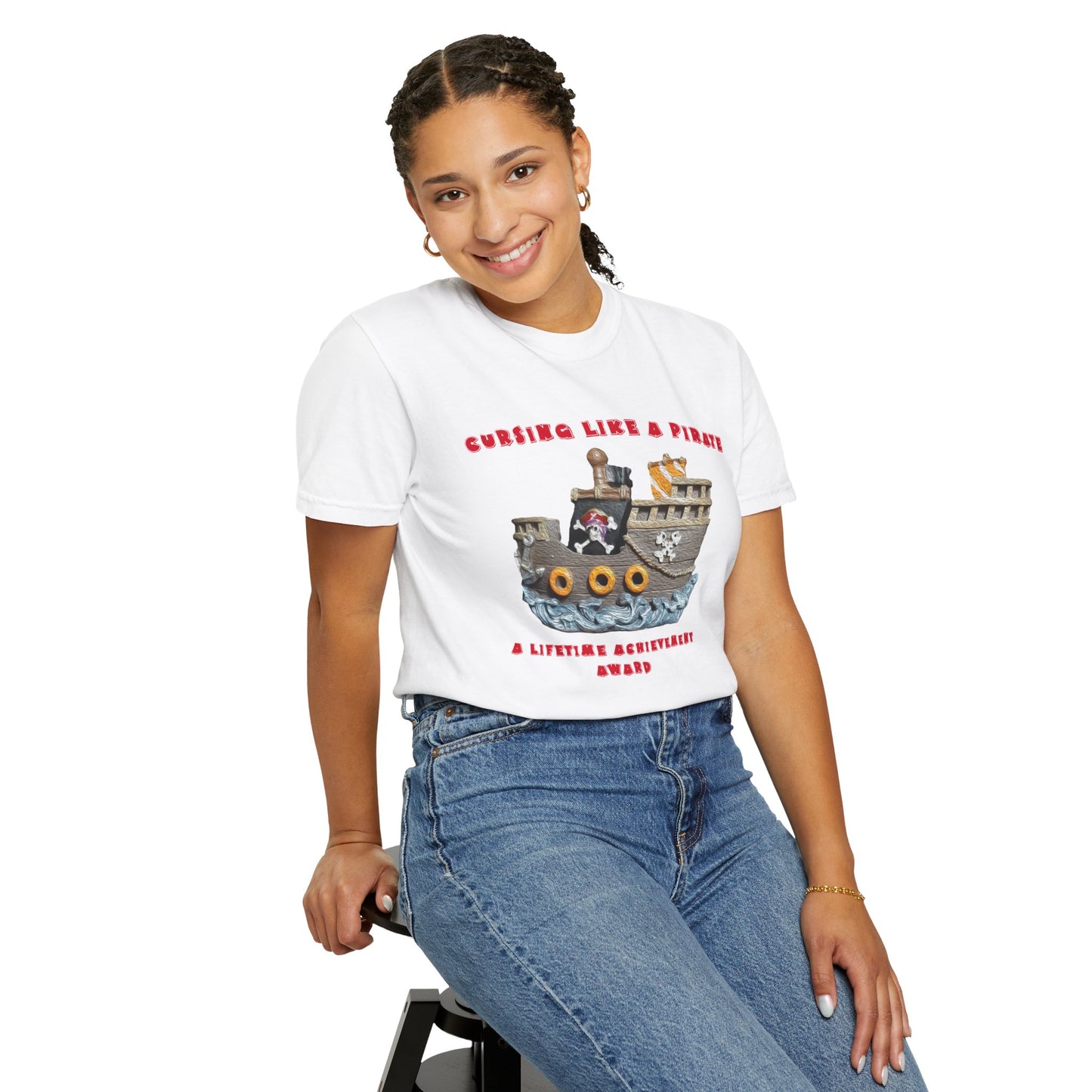 Cursing Like a Pirate Graphic T-Shirt - Unisex Garment-Dyed Tee for Nautical Fun