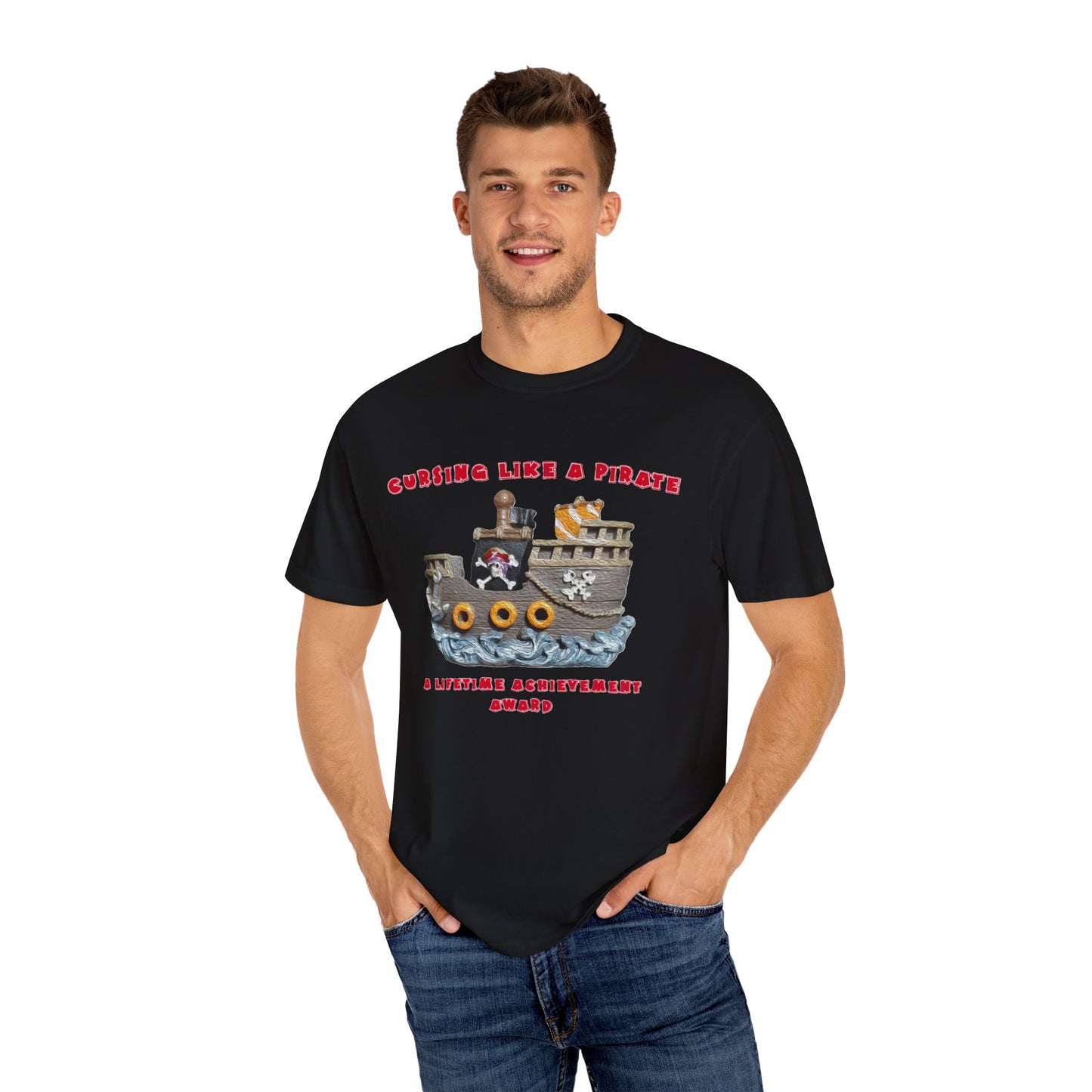 Cursing Like a Pirate Graphic T-Shirt - Unisex Garment-Dyed Tee for Nautical Fun