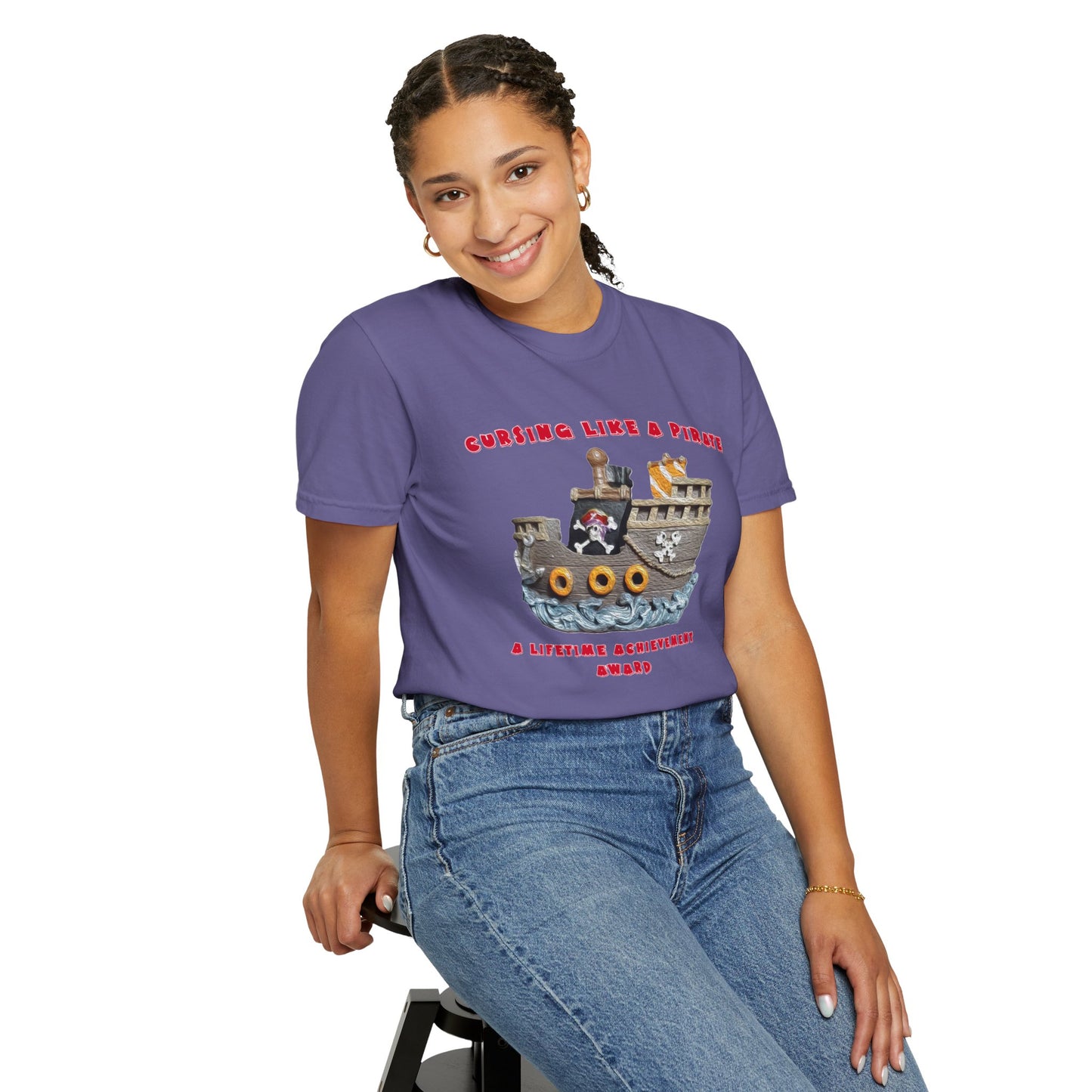 Cursing Like a Pirate Graphic T-Shirt - Unisex Garment-Dyed Tee for Nautical Fun