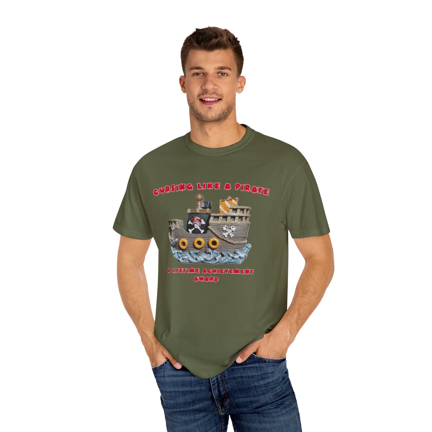 Cursing Like a Pirate Graphic T-Shirt - Unisex Garment-Dyed Tee for Nautical Fun