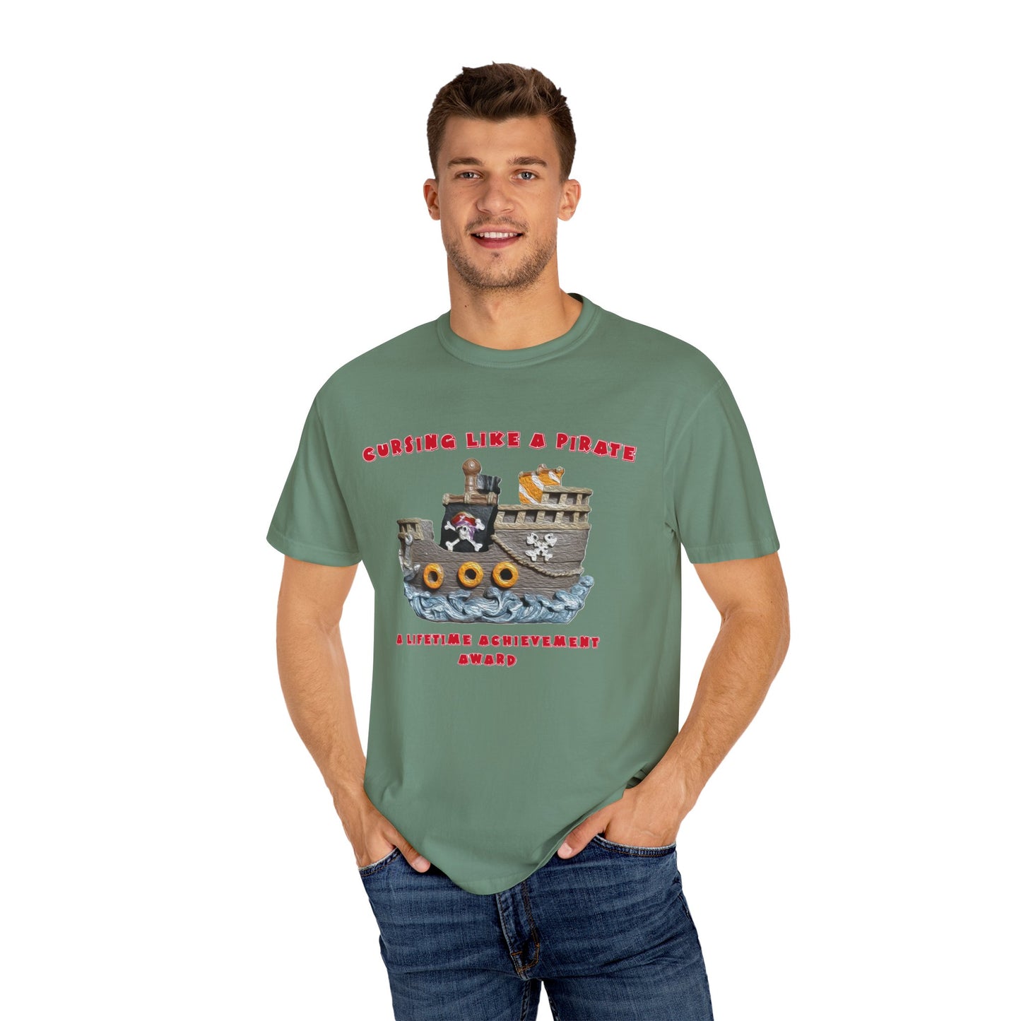 Cursing Like a Pirate Graphic T-Shirt - Unisex Garment-Dyed Tee for Nautical Fun