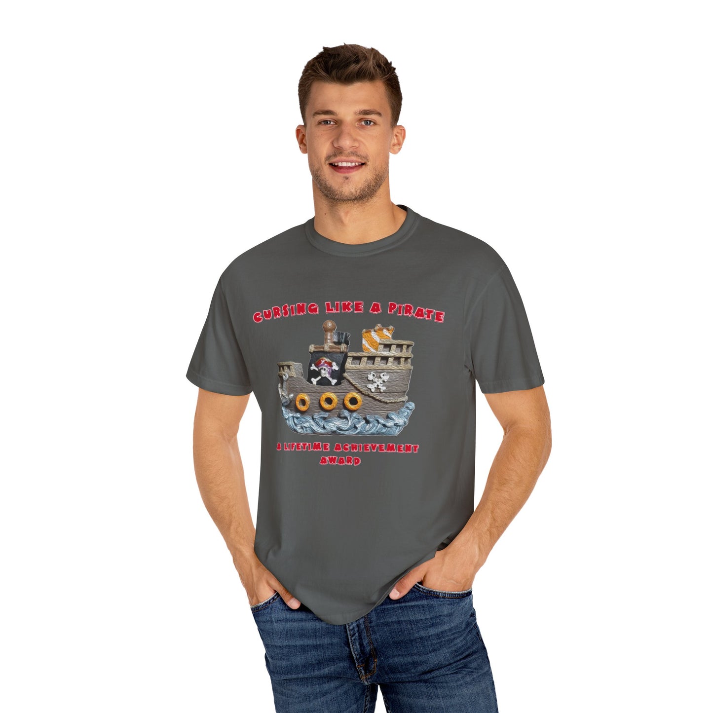 Cursing Like a Pirate Graphic T-Shirt - Unisex Garment-Dyed Tee for Nautical Fun