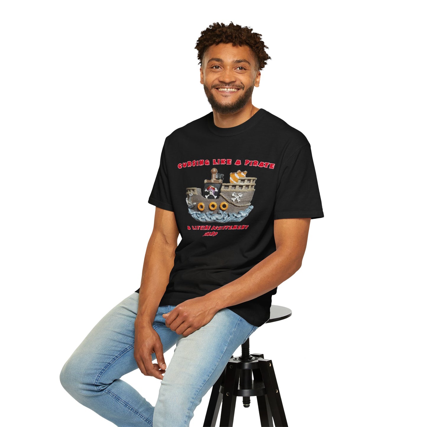 Cursing Like a Pirate Graphic T-Shirt - Unisex Garment-Dyed Tee for Nautical Fun