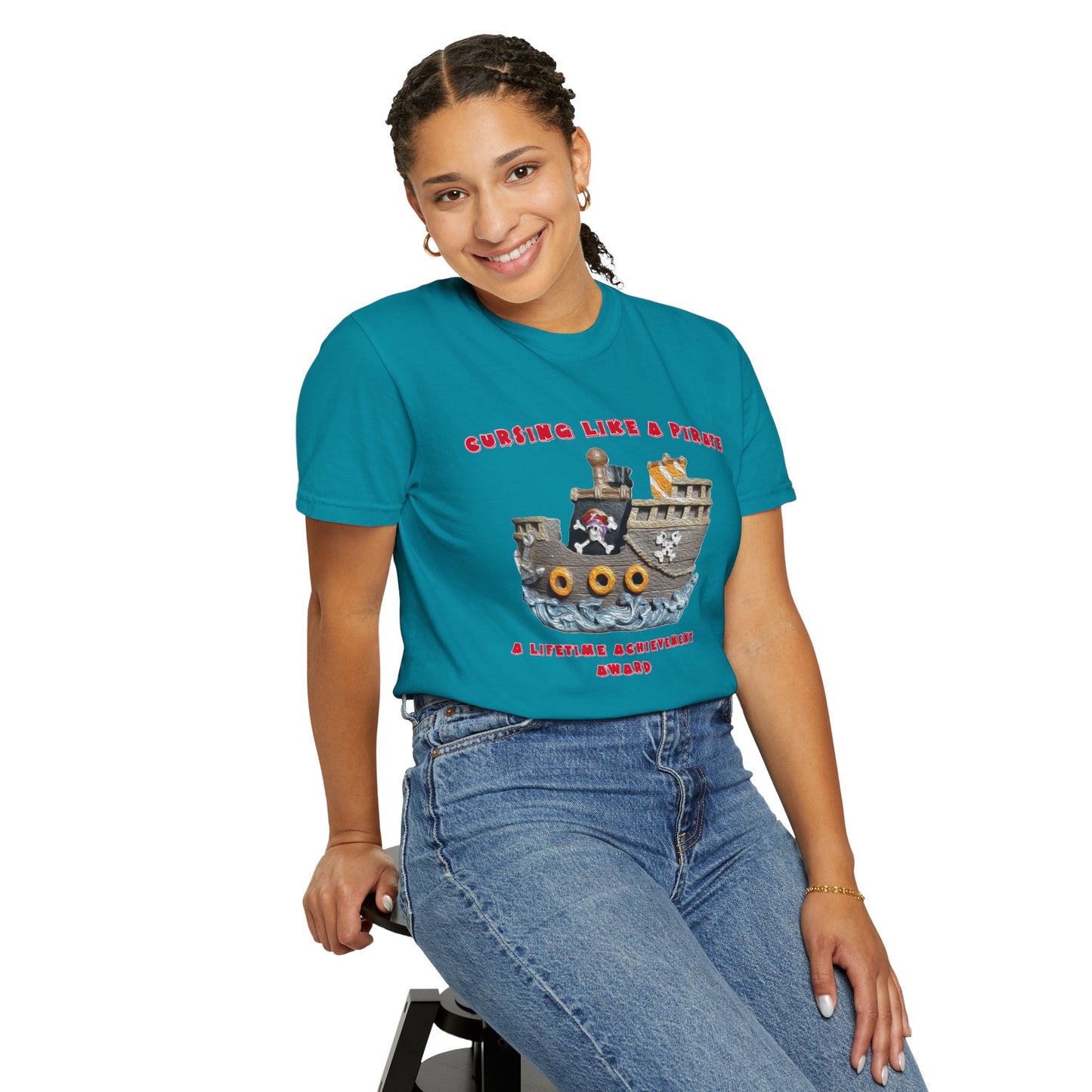 Cursing Like a Pirate Graphic T-Shirt - Unisex Garment-Dyed Tee for Nautical Fun