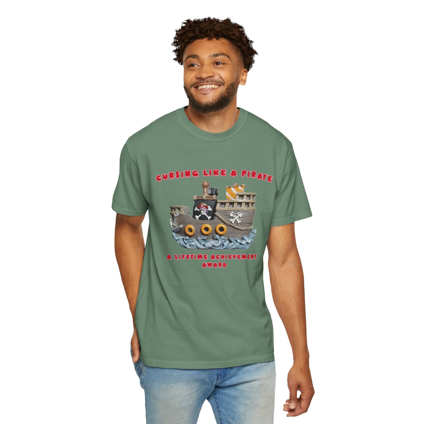 Cursing Like a Pirate Graphic T-Shirt - Unisex Garment-Dyed Tee for Nautical Fun