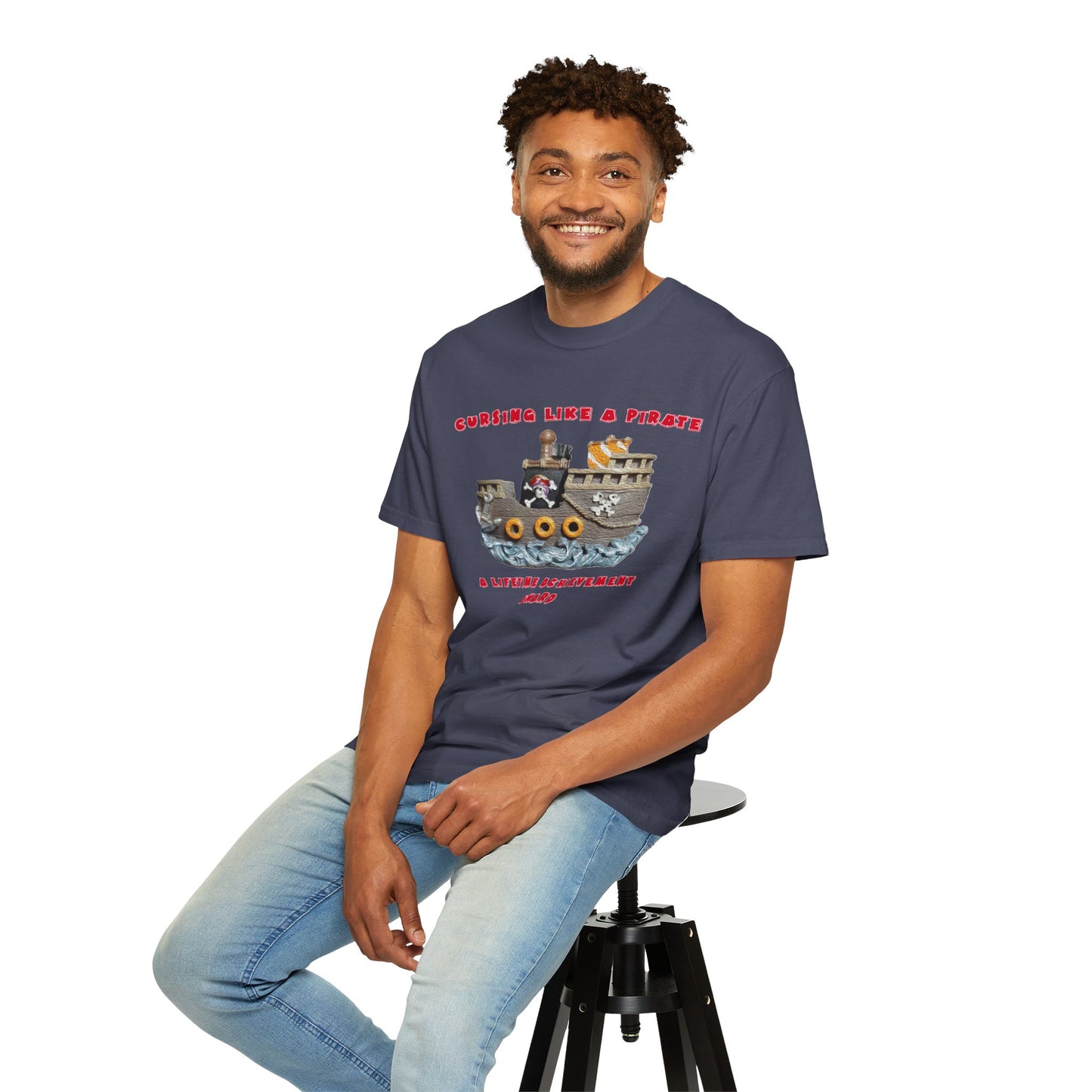 Cursing Like a Pirate Graphic T-Shirt - Unisex Garment-Dyed Tee for Nautical Fun