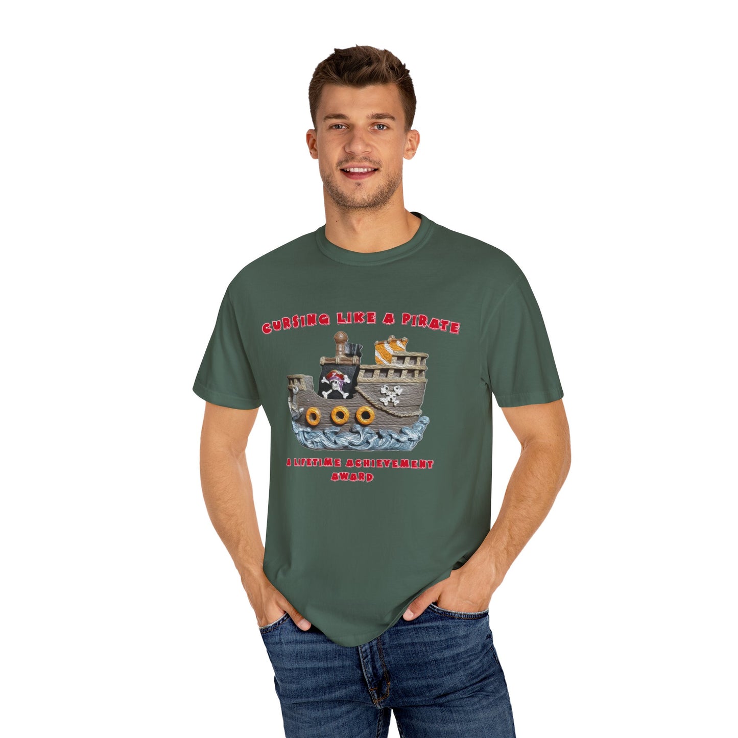 Cursing Like a Pirate Graphic T-Shirt - Unisex Garment-Dyed Tee for Nautical Fun