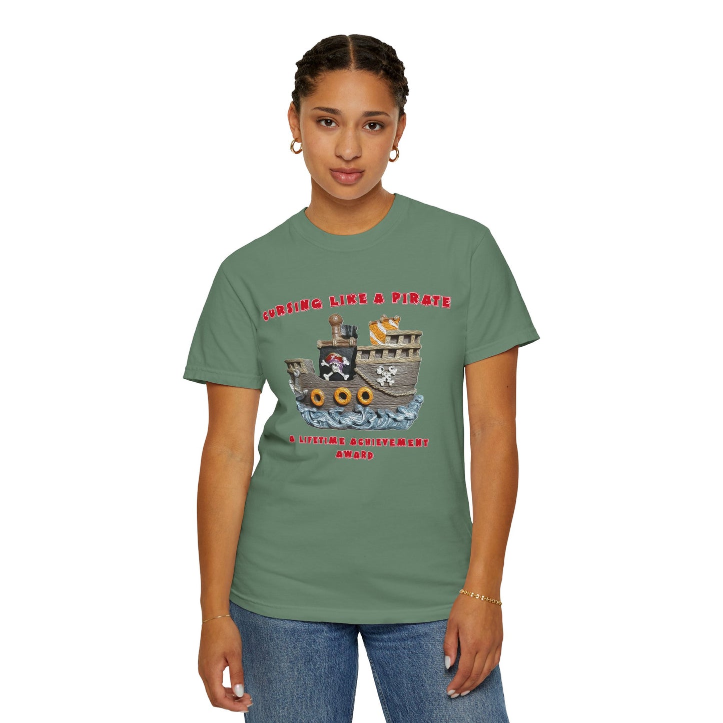 Cursing Like a Pirate Graphic T-Shirt - Unisex Garment-Dyed Tee for Nautical Fun