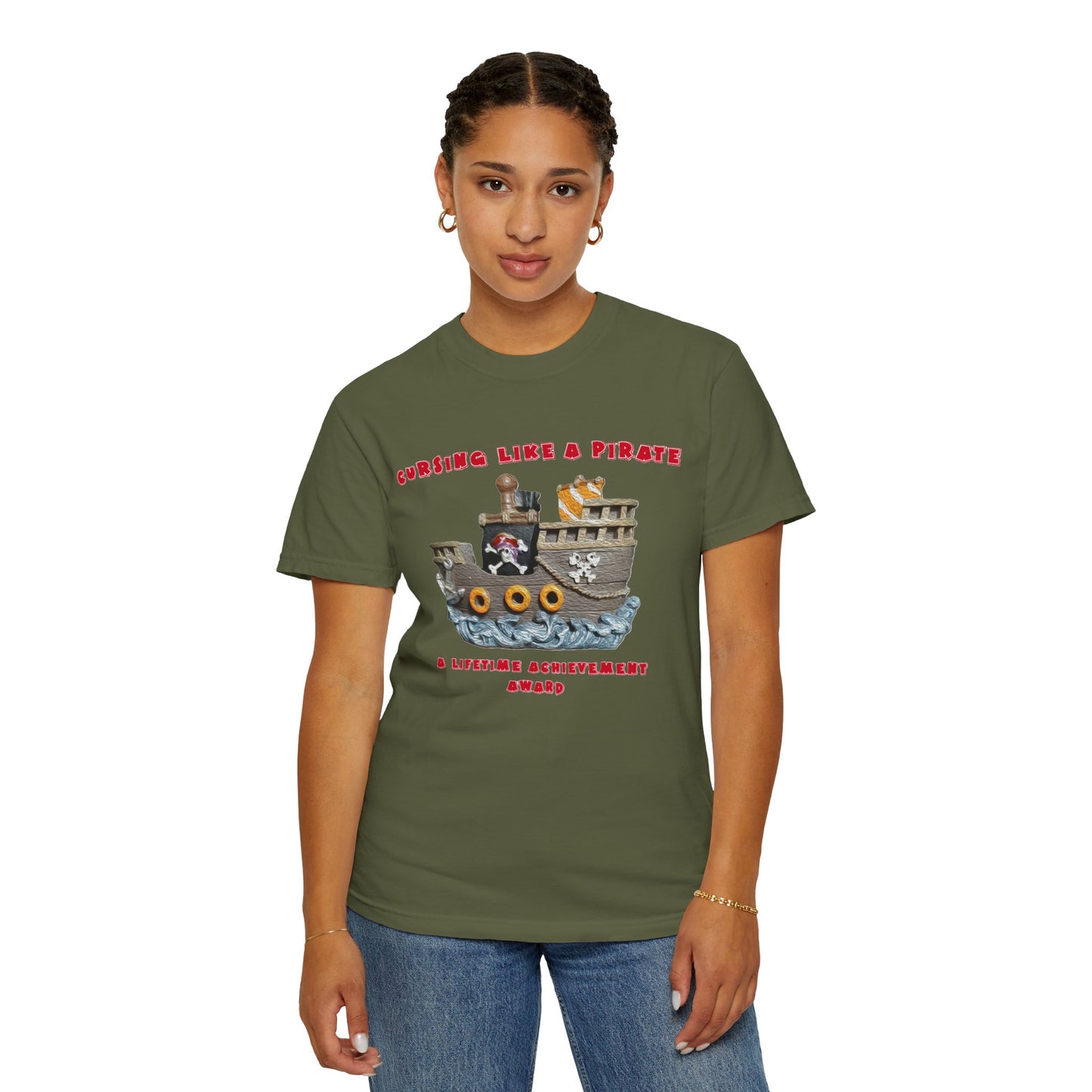 Cursing Like a Pirate Graphic T-Shirt - Unisex Garment-Dyed Tee for Nautical Fun
