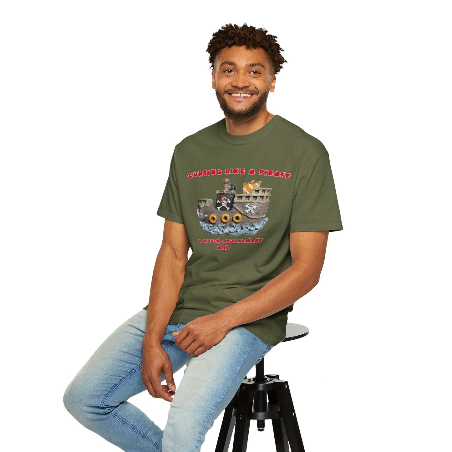 Cursing Like a Pirate Graphic T-Shirt - Unisex Garment-Dyed Tee for Nautical Fun