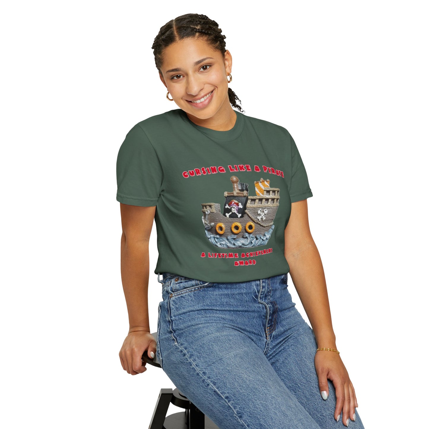 Cursing Like a Pirate Graphic T-Shirt - Unisex Garment-Dyed Tee for Nautical Fun