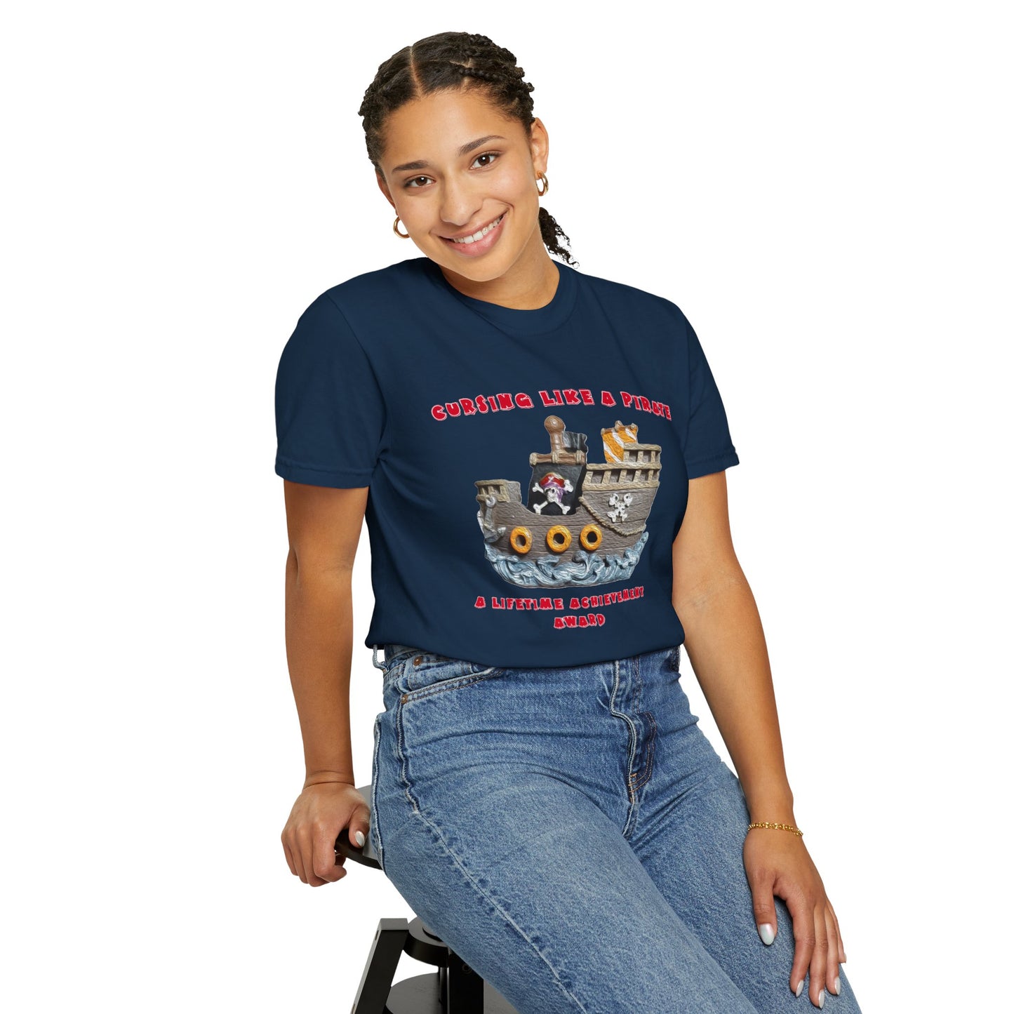 Cursing Like a Pirate Graphic T-Shirt - Unisex Garment-Dyed Tee for Nautical Fun