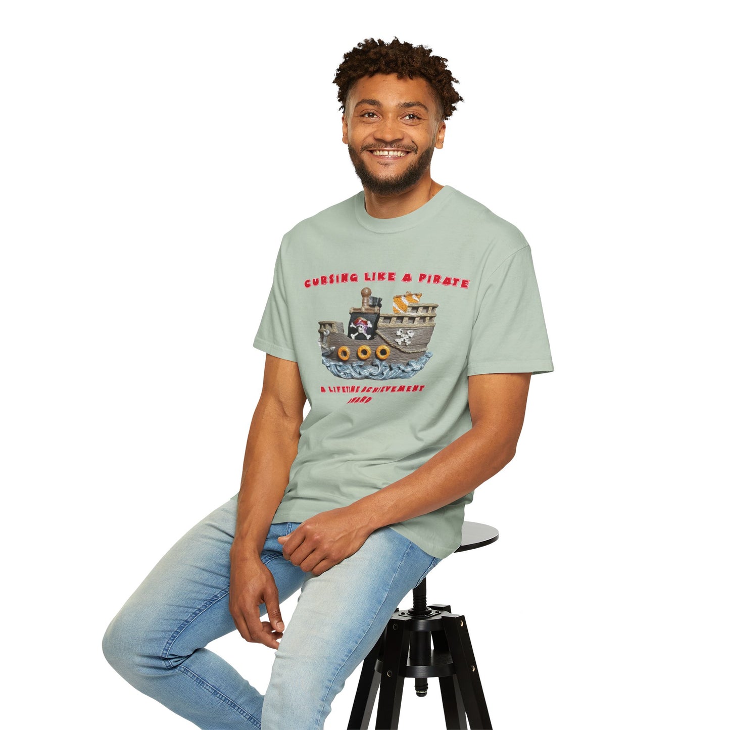 Cursing Like a Pirate Graphic T-Shirt - Unisex Garment-Dyed Tee for Nautical Fun