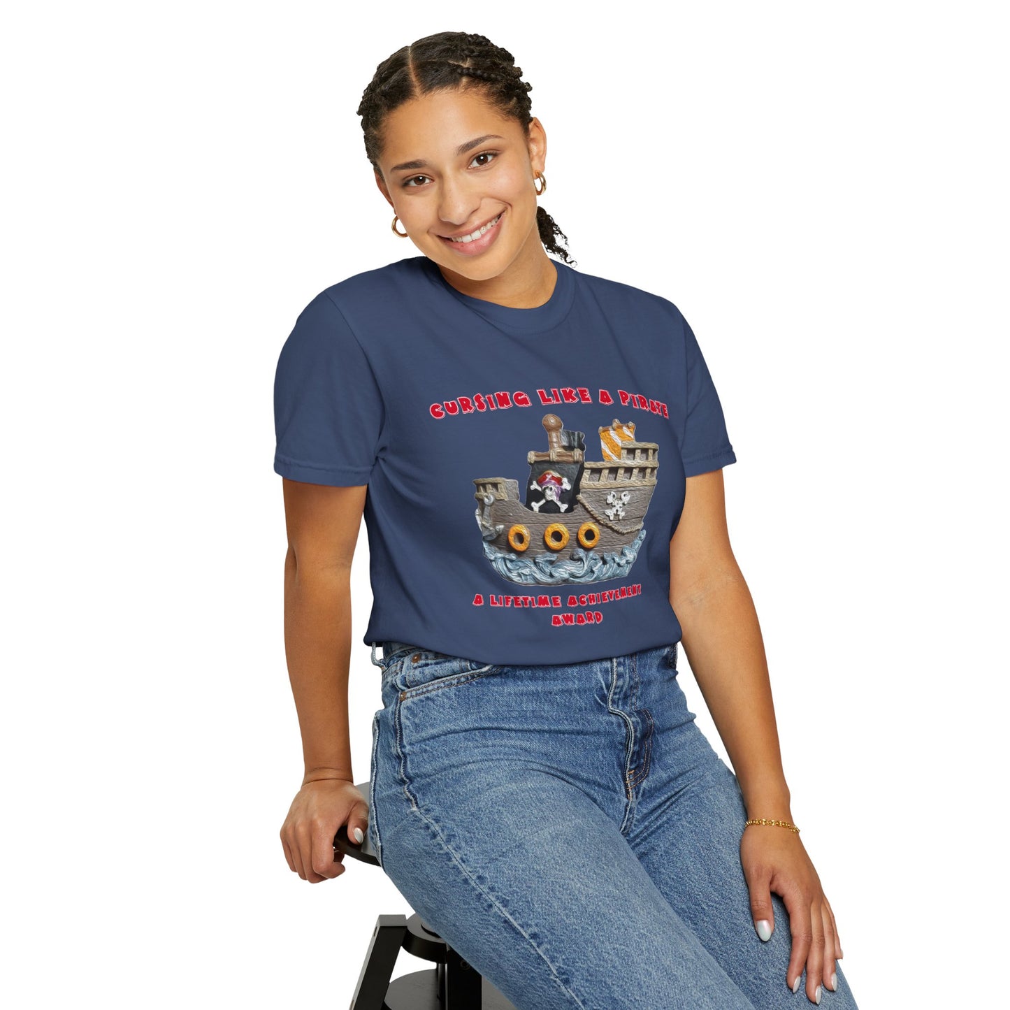 Cursing Like a Pirate Graphic T-Shirt - Unisex Garment-Dyed Tee for Nautical Fun