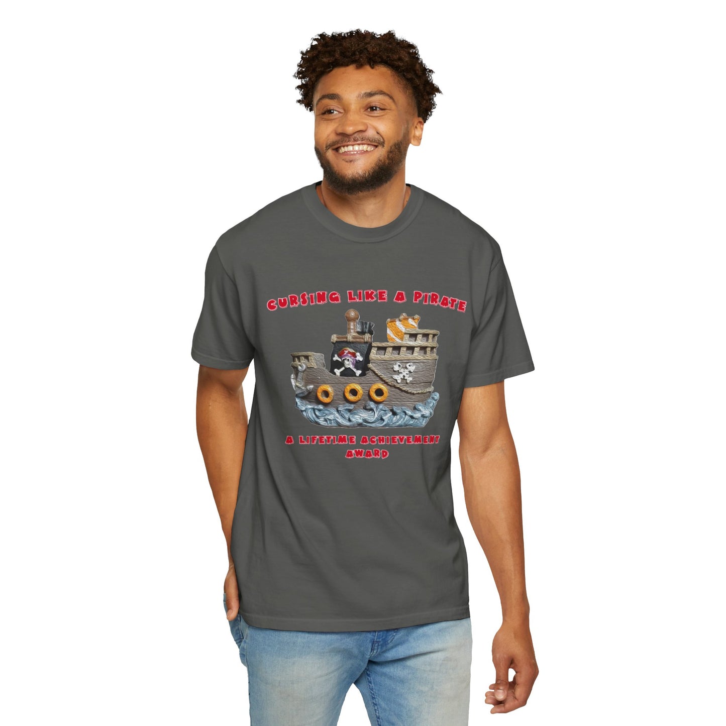Cursing Like a Pirate Graphic T-Shirt - Unisex Garment-Dyed Tee for Nautical Fun