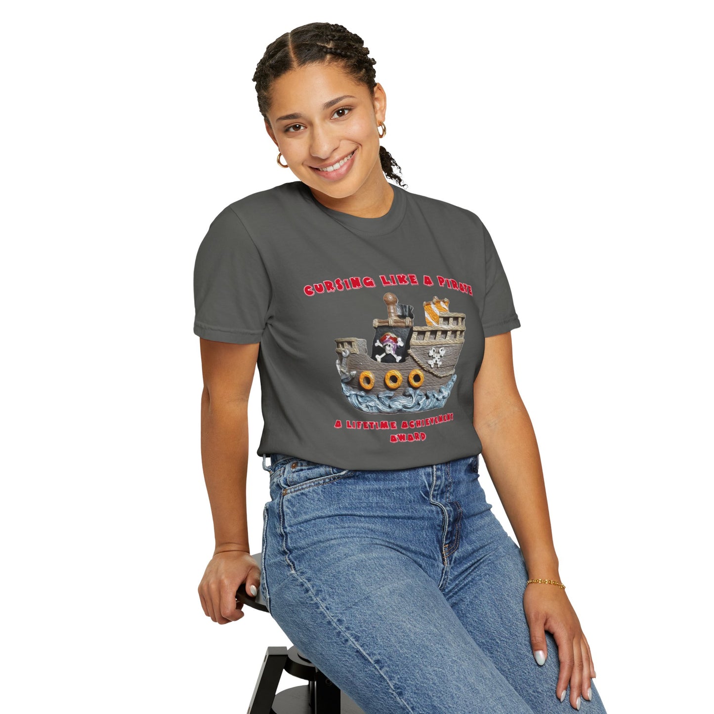 Cursing Like a Pirate Graphic T-Shirt - Unisex Garment-Dyed Tee for Nautical Fun