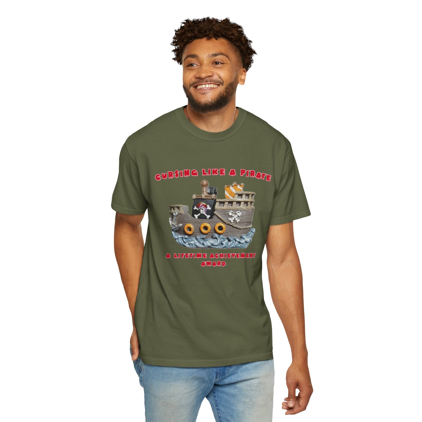 Cursing Like a Pirate Graphic T-Shirt - Unisex Garment-Dyed Tee for Nautical Fun