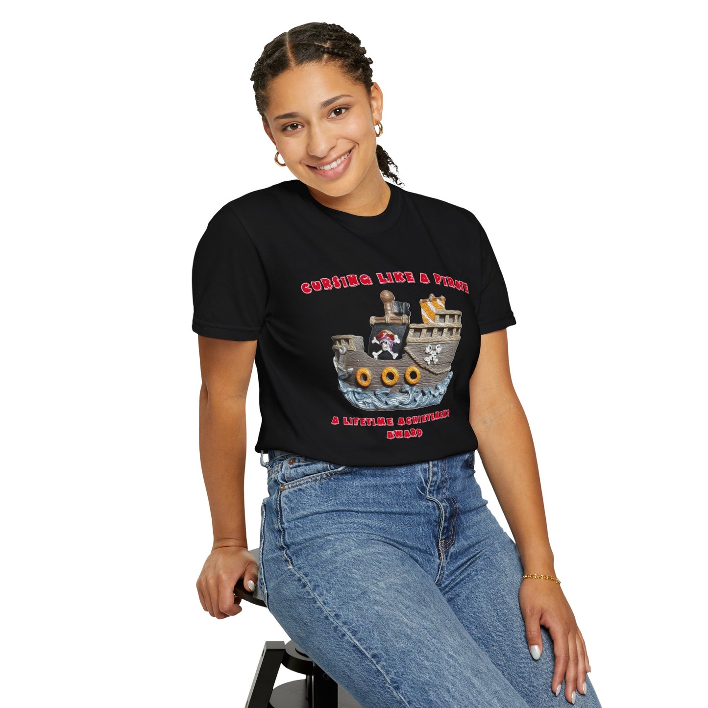 Cursing Like a Pirate Graphic T-Shirt - Unisex Garment-Dyed Tee for Nautical Fun