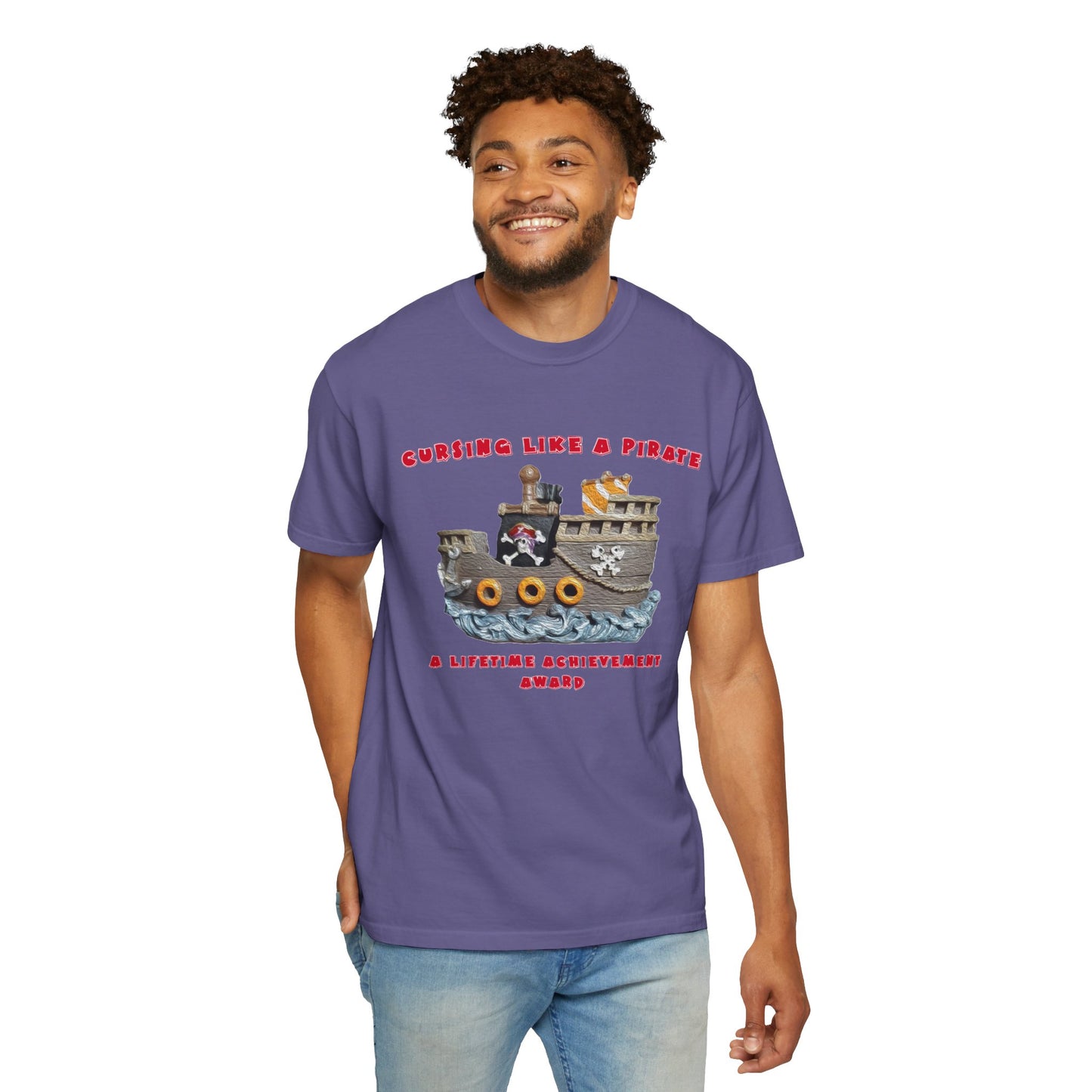 Cursing Like a Pirate Graphic T-Shirt - Unisex Garment-Dyed Tee for Nautical Fun